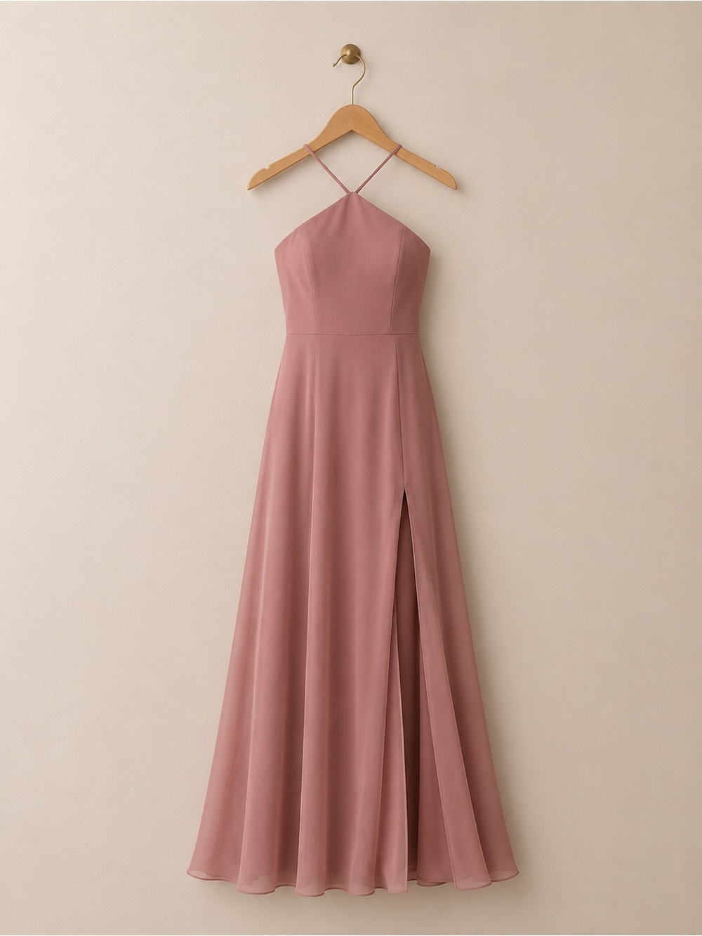 Azazie Cedar Rose Formal Dress A0 Halter A Line Bridesmaid Prom Chiffon
